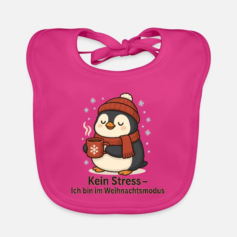 Weihnachtsmodus Pinguin mit Becher - Baby Bio-Lätzchen - Fuchsia