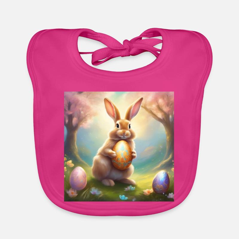 Spring bunny with gold Easter egg Organic Baby Bibs