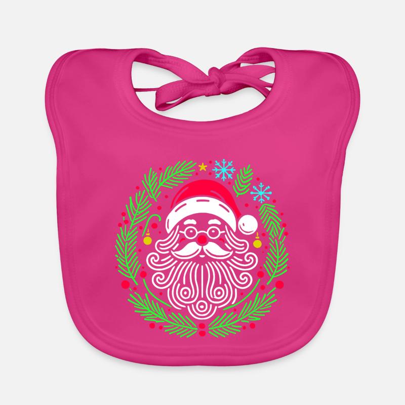 Père Noël circulaire de Noël avec des branches - Bavoir bio Bébé - fuchsia
