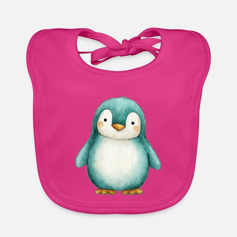 Frosted Penguin – Winter Children's Illustration Organic Baby Bibs