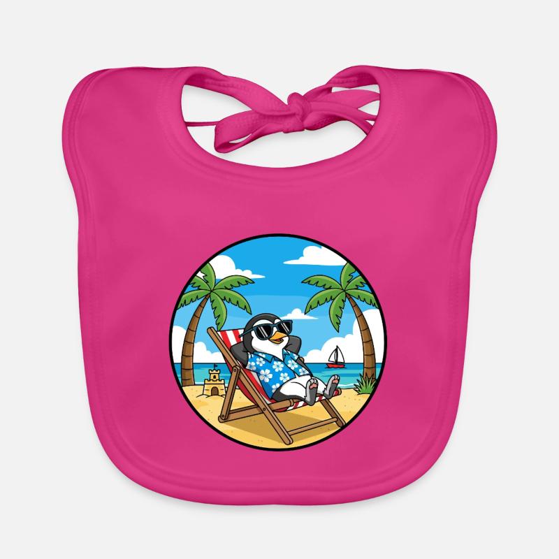 Cool Penguin Beach Vacation Summer Vibes Organic Baby Bibs