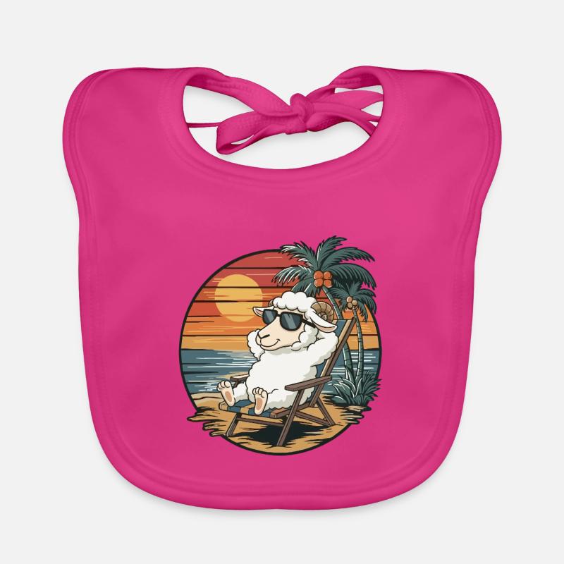 Moutons drôles sur le coucher de soleil des vacances d’été sur la plage - Bavoir bio Bébé - fuchsia