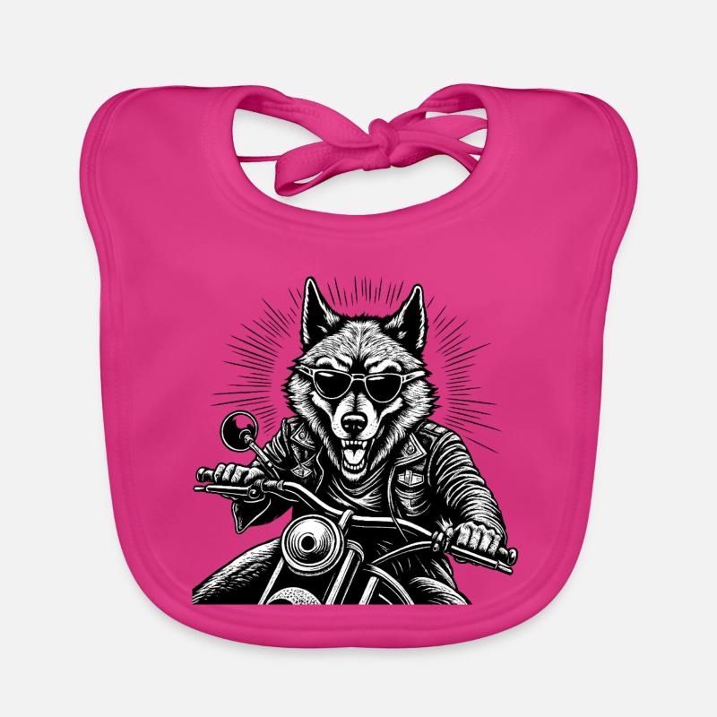 Wolf on Motorcycle Leather Jacket Graphic Organic Baby Bibs