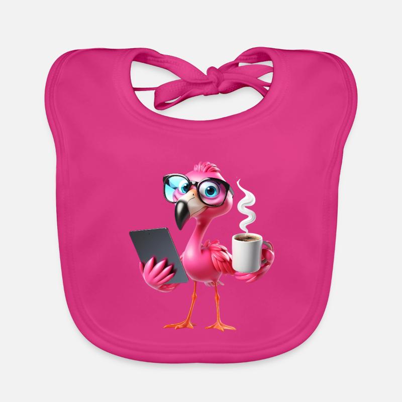 Flamingo im Büro mit Tablet & Kaffee Baby Bio-Lätzchen