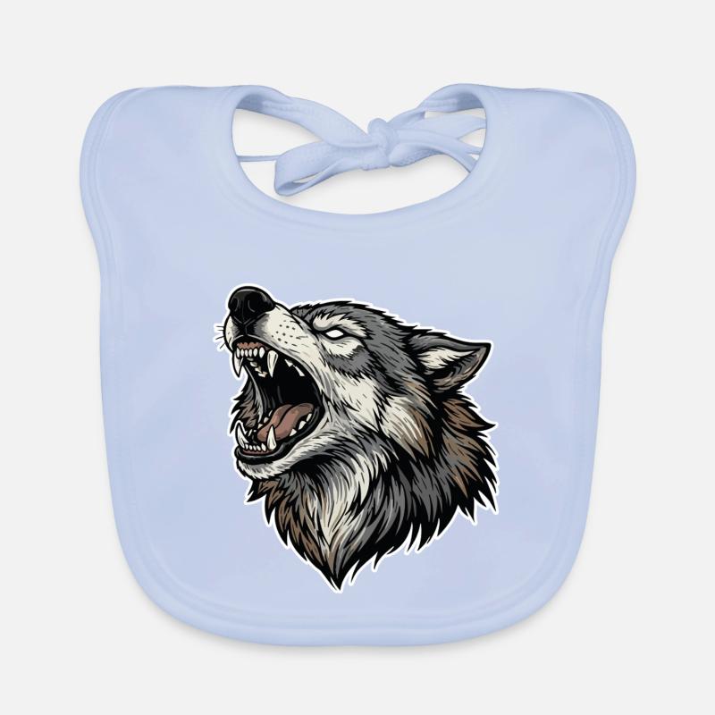 Loup Sauvage Hurlant Mascotte Alpha Wolf Bavoir bio Bébé