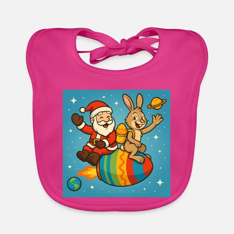 Christmas Easter Bunny in Star Flight - Organic Baby Bibs - fuchsia
