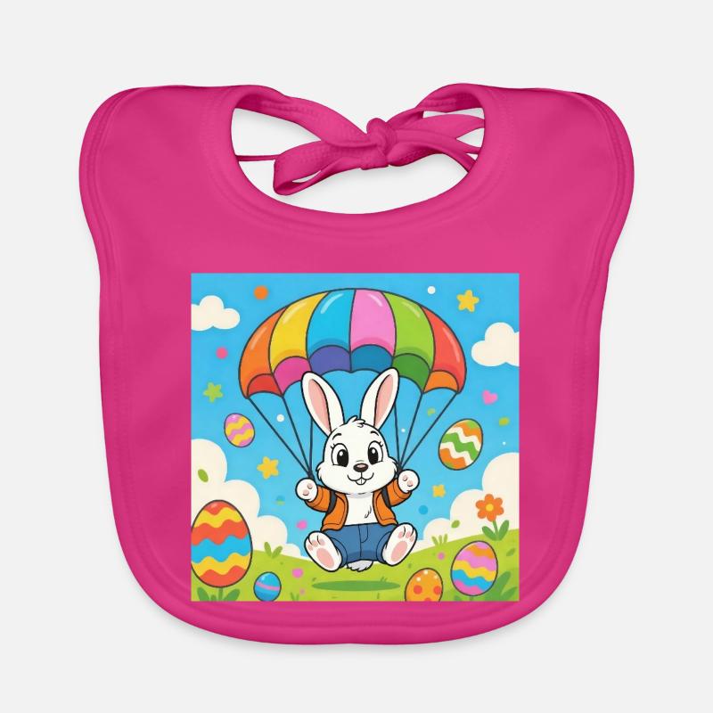 Osterhase mit Fallschirm - Baby Bio-Lätzchen - Fuchsia