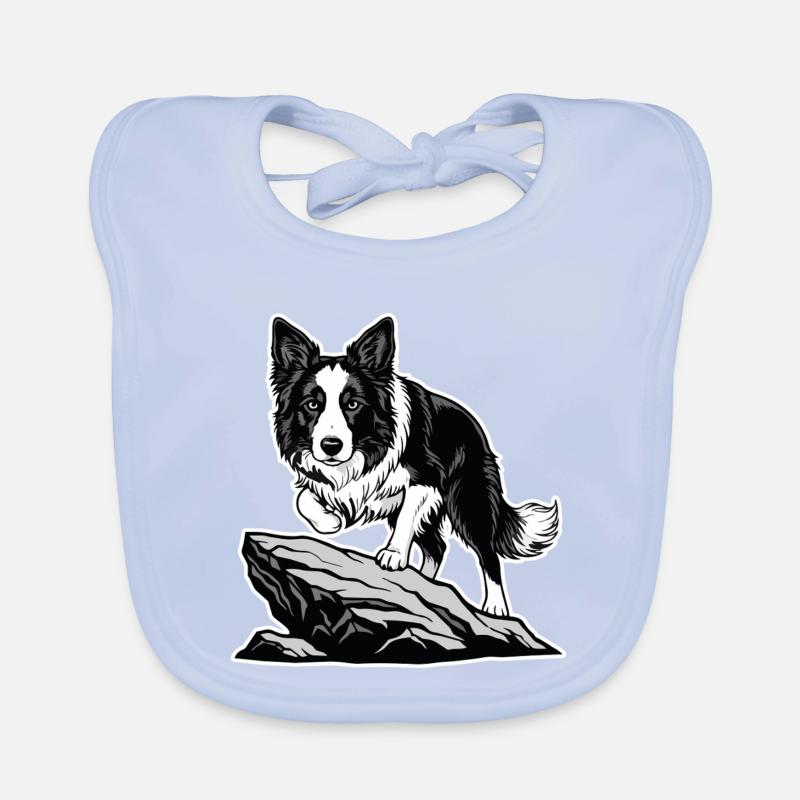Dog Border Collie on Rock Portrait Agility Organic Baby Bibs