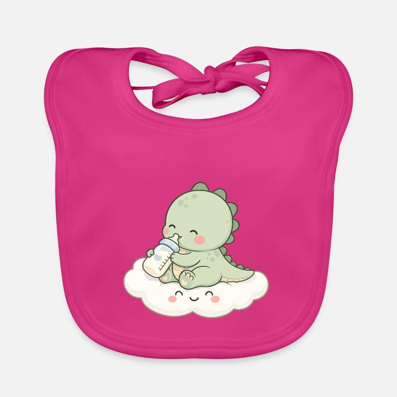 Bébé Dino mignon avec biberon - Bavoir bio Bébé - fuchsia