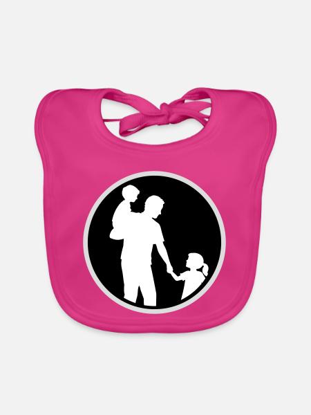 Vater Kind Silhouette Spazieren Familie Papa Liebe - Baby Bio-Lätzchen - Fuchsia - Vorne