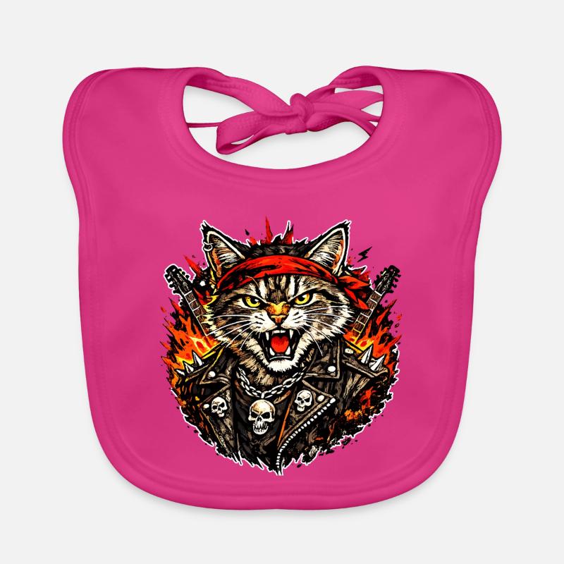 Chat à bascule - Bavoir bio Bébé - fuchsia