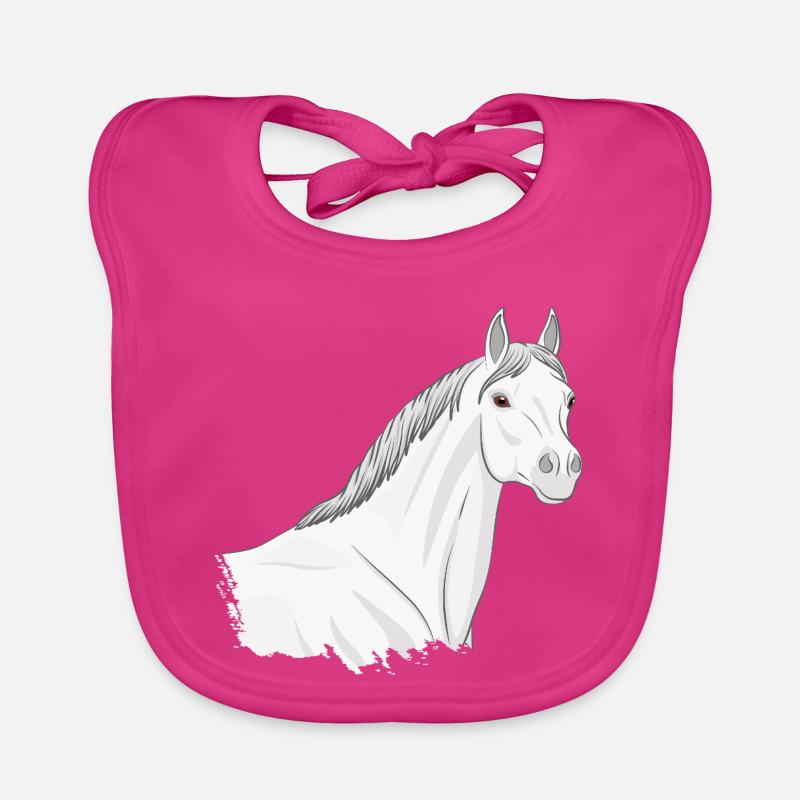 Der Kopf eines hellgrauen Abbayan-Pferdes - Baby Bio-Lätzchen - Fuchsia