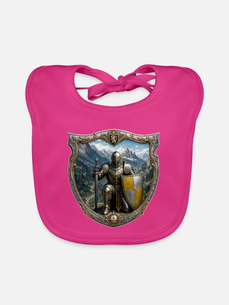 Ein Ritter vor dem Hintergrund seines Königreichs - Baby Bio-Lätzchen - Fuchsia