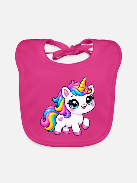 Kawaii Regenbogeneinhorn - Baby Bio-Lätzchen - Fuchsia