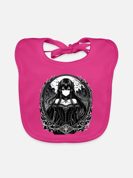 Gothic Anime-Dame im viktorianischen Rahmen - Baby Bio-Lätzchen - Fuchsia - Vorne