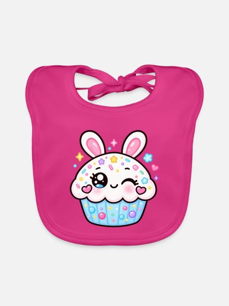 Kawaii Sparkle Bunny Cupcake - Baby Bio-Lätzchen - Fuchsia
