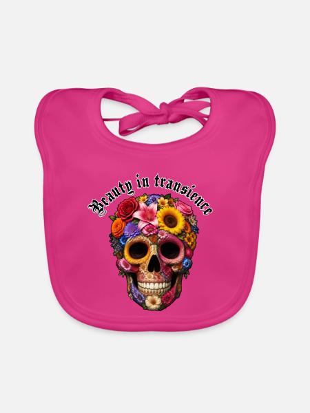 Transgender Blumen-Skull - Baby Bio-Lätzchen - Fuchsia