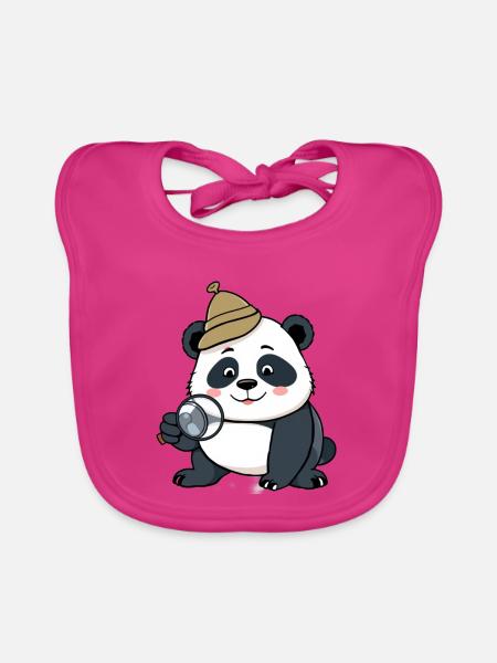 Detektiv Panda - Baby Bio-Lätzchen - Fuchsia
