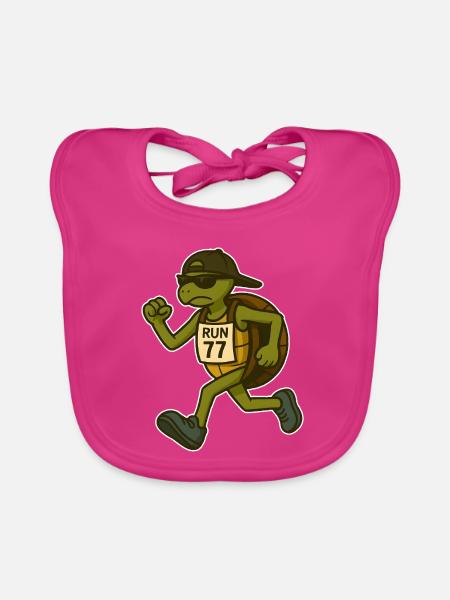 Running Turtle "Marathon" - Baby Bio-Lätzchen - Fuchsia
