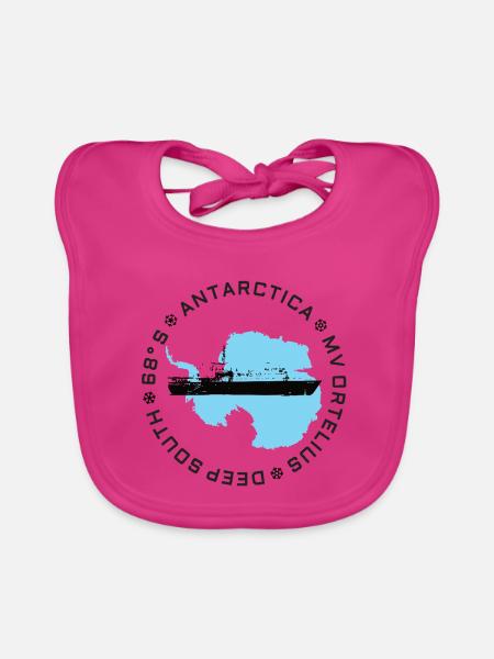 Antarktis-Silhouette mit Explorer-Schiff - Baby Bio-Lätzchen - Fuchsia - Vorne