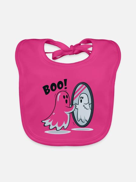 Boo Spiegelgeist im Spiegel - Baby Bio-Lätzchen - Fuchsia - Vorne