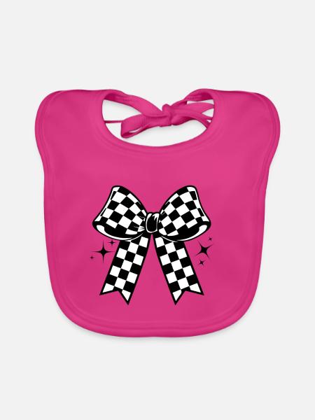 Kariertes Flaggenbogenemblem - Baby Bio-Lätzchen - Fuchsia - Vorne