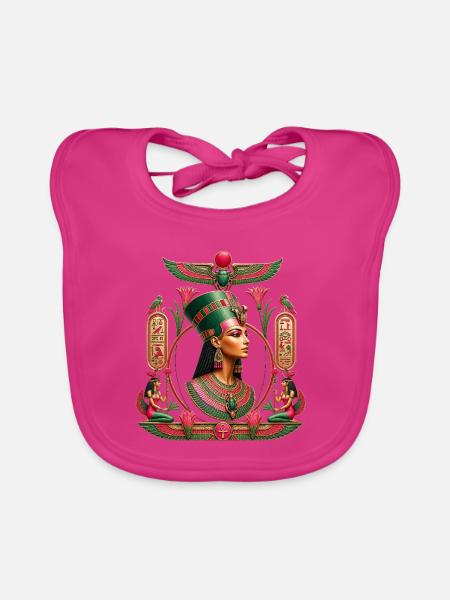 Nofretete – Königin in Grün-Rot - Baby Bio-Lätzchen - Fuchsia - Vorne