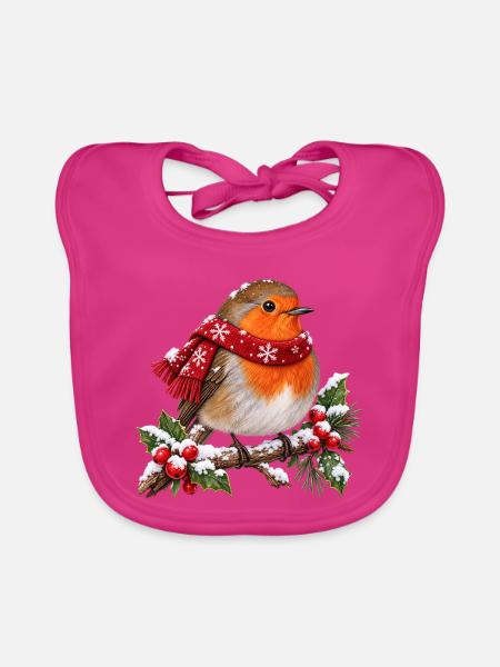 Weihnachts Vogel - Baby Bio-Lätzchen - Fuchsia