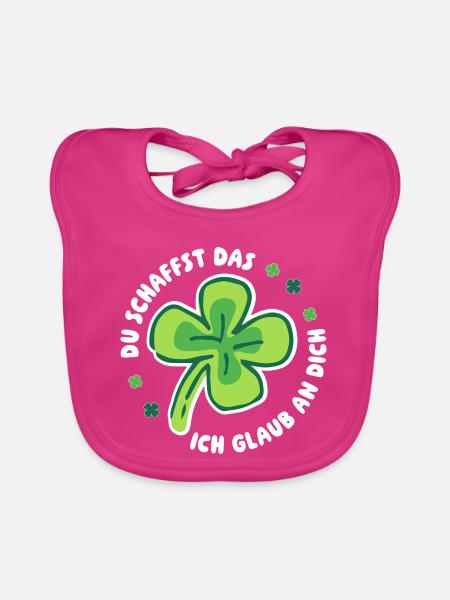 Du schaffst das! – Ich glaub an dich! -  Mutmacher - Baby Bio-Lätzchen - Fuchsia - Vorne