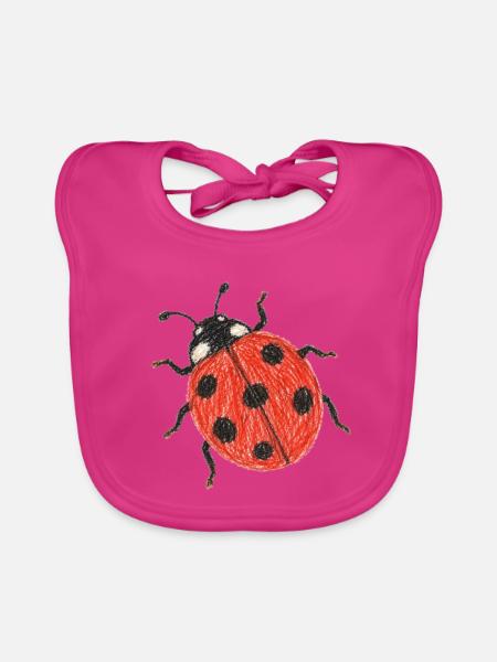 Siebenfleckige Marienkäfer Buntstiftzeichnung - Baby Bio-Lätzchen - Fuchsia