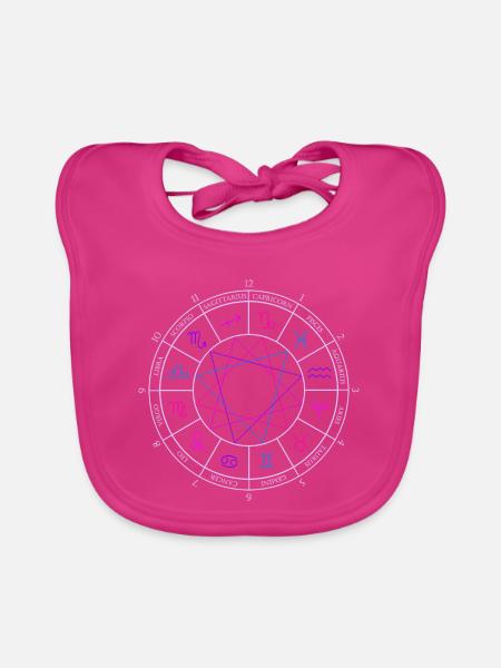 Rad der 12 Tierkreiszeichen mit Namen und Monaten - Baby Bio-Lätzchen - Fuchsia - Vorne
