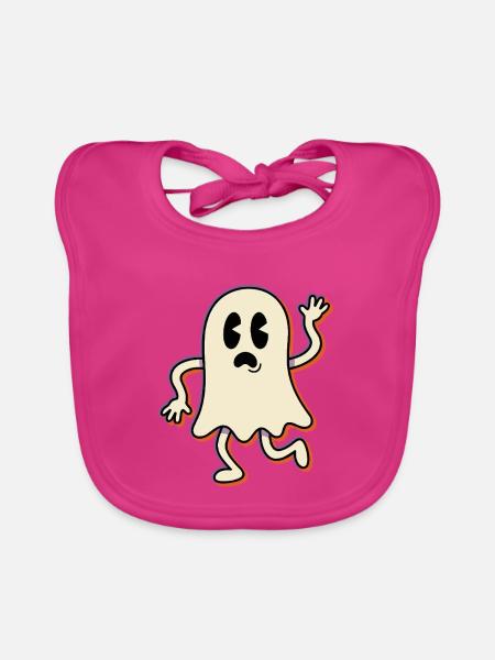 Retro ghost waving hello with a surprised face - Baby Bio-Lätzchen - Fuchsia - Vorne