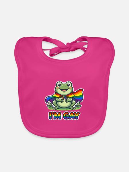 Ich bin schwul - Frosch LGBTQ Regenbogenfahne - Baby Bio-Lätzchen - Fuchsia - Vorne