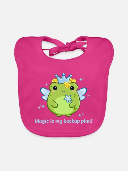 Süße Frosch Fee in blau mit lustigem Spruch - Baby Bio-Lätzchen - Fuchsia - Vorne