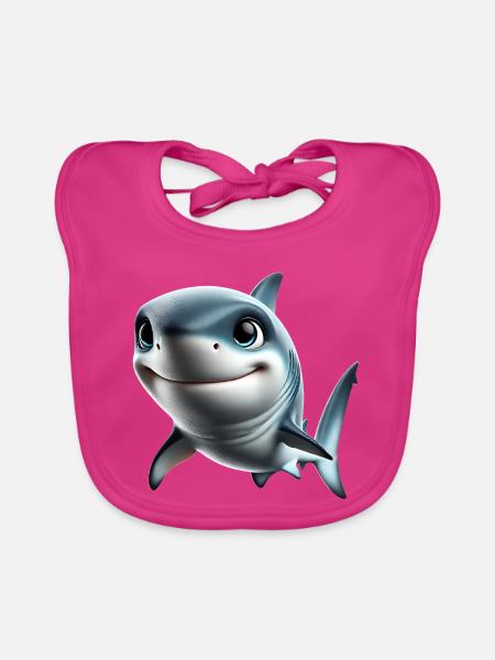 Fröhlicher Hai Cartoon Print - Baby Bio-Lätzchen - Fuchsia