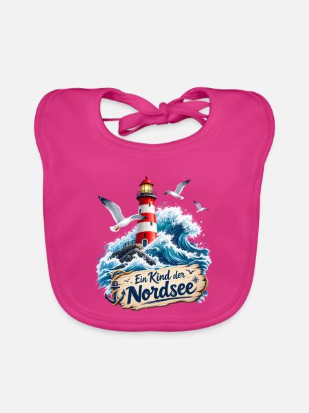 Nordsee , ein Kind der Nordsee - Baby Bio-Lätzchen - Fuchsia - Vorne