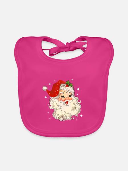 Weihnachtsmann Santa Vintage Weihnachten Motiv - Baby Bio-Lätzchen - Fuchsia - Vorne