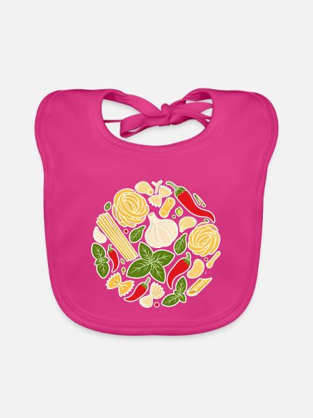 Italienische Zutaten Pasta Knoblauch Chili Emblem - Baby Bio-Lätzchen - Fuchsia - Vorne