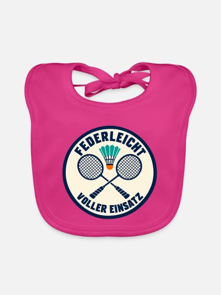 Badminton – Federleicht voller Einsatz - Baby Bio-Lätzchen - Fuchsia - Vorne