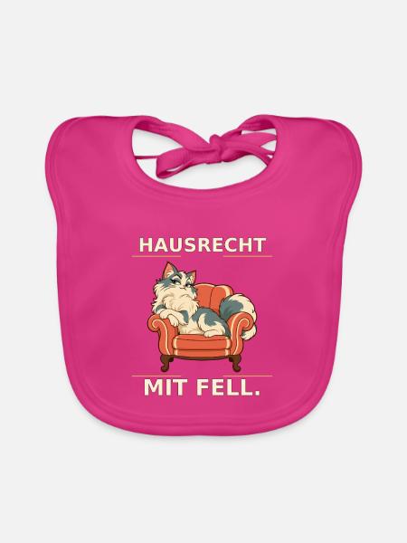 Hausrecht mit Fell Katze im Sessel - Baby Bio-Lätzchen - Fuchsia - Vorne