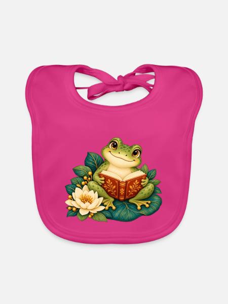 Froschleser auf Seerosen - Baby Bio-Lätzchen - Fuchsia - Vorne