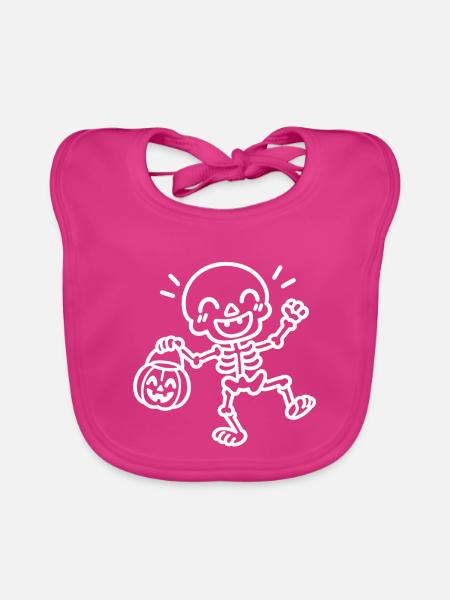 Tanzendes Halloween Skelett – White Line Art - Baby Bio-Lätzchen - Fuchsia - Vorne