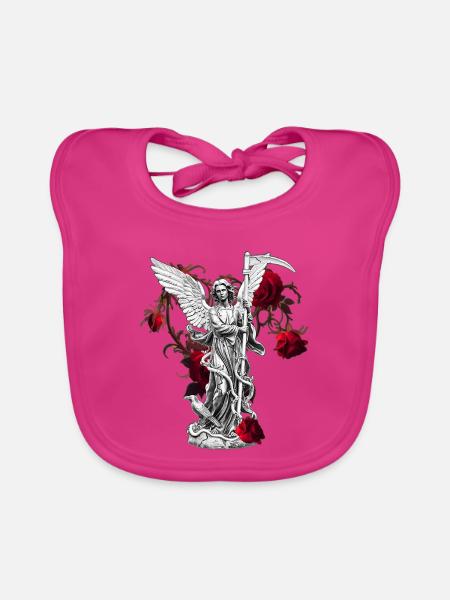 Rosenengel mit Sense - Baby Bio-Lätzchen - Fuchsia - Vorne