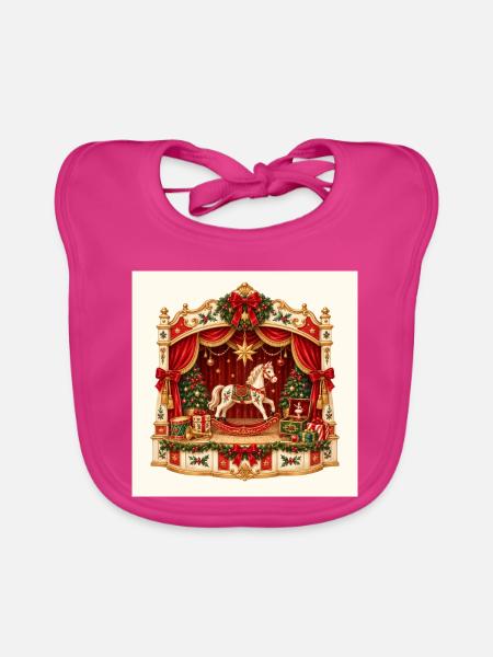 Weihnachts-Schaukelpferde-Spielzeugtheater - Baby Bio-Lätzchen - Fuchsia - Vorne