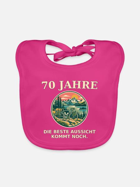 70 Jahre Aussicht kommt noch - Baby Bio-Lätzchen - Fuchsia - Vorne