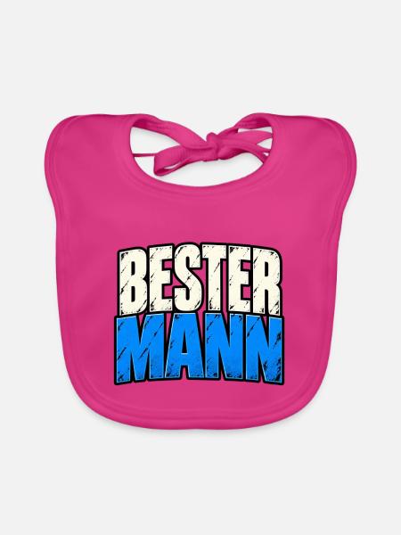 Bester Mann – Lustiger Männer Spruch - Baby Bio-Lätzchen - Fuchsia - Vorne