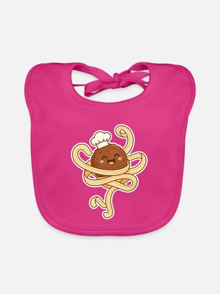 Tanzende Spaghetti mit Fleischbällchen T-Shirt - Baby Bio-Lätzchen - Fuchsia