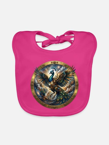 Geflügelter mechanischer Pfau - Baby Bio-Lätzchen - Fuchsia - Vorne