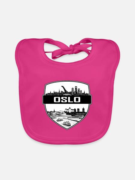 Oslo Norway Shield Crest Opernhaus Fjord Geschenk - Baby Bio-Lätzchen - Fuchsia - Vorne