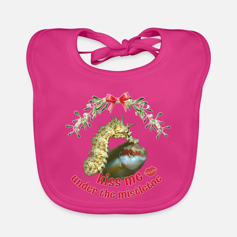 Baiser de gui – Salutations de Noël en mer - Bavoir bio Bébé - fuchsia